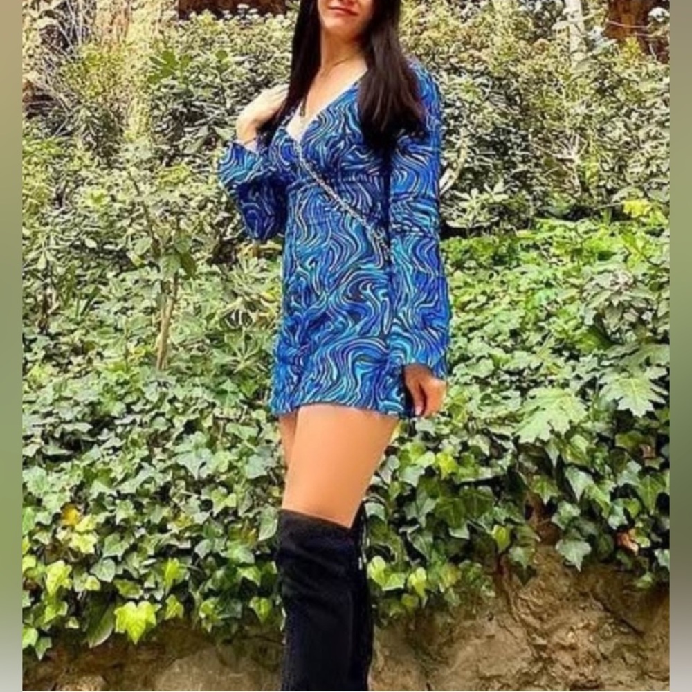 Bershka Blue Swirl Jumpsuit